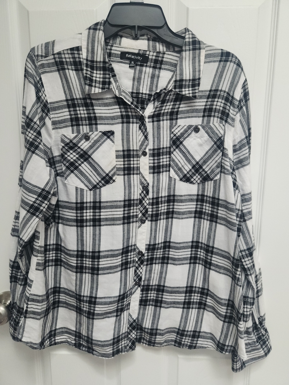 Relativity Black and White Plaid Button-Down Shirt